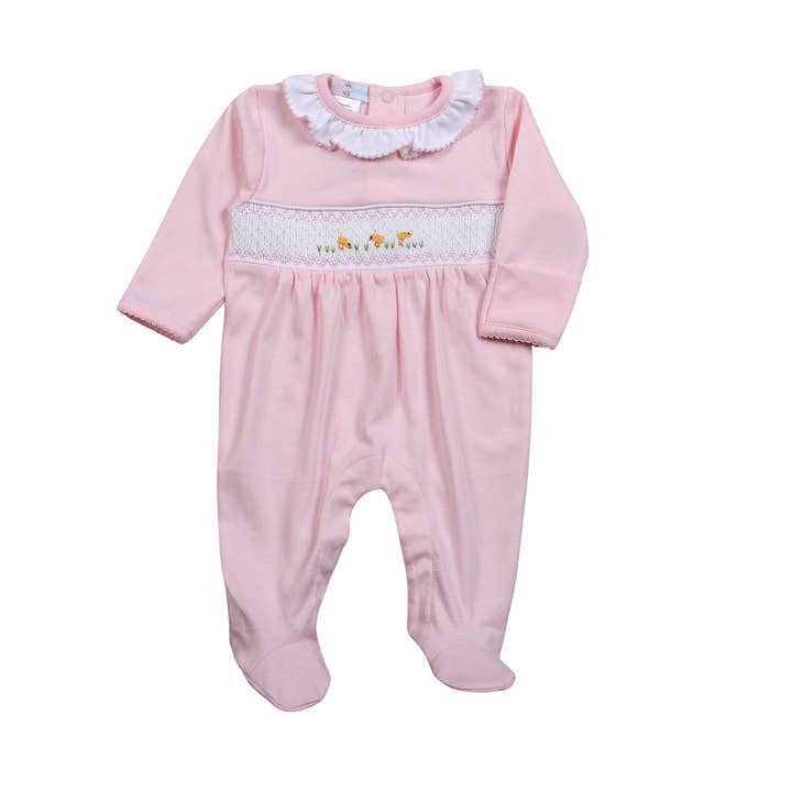 PCH-114 Pink little chicks Hand Smocked Footie for wholesale by Hug Me First