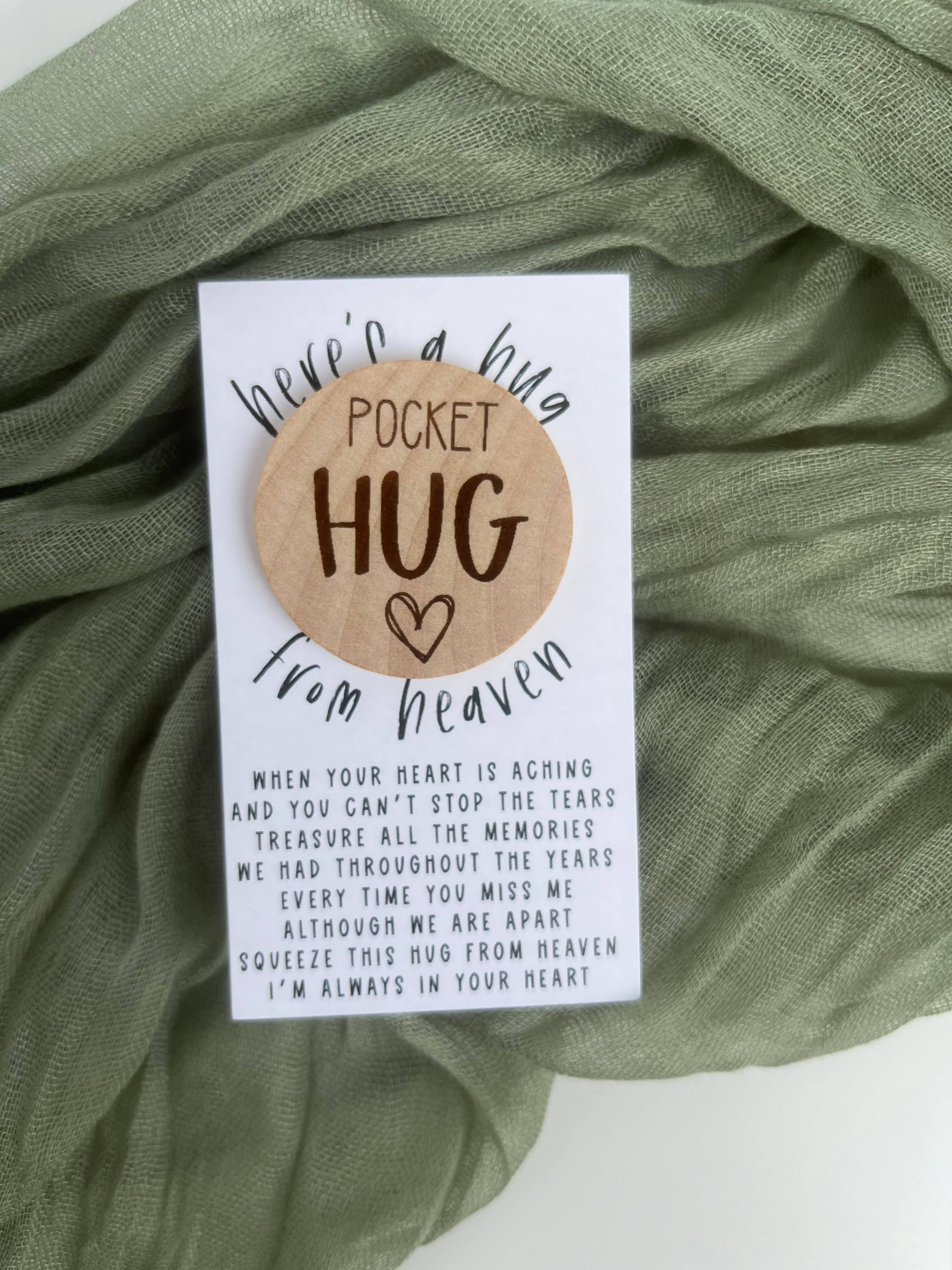 Handmade by Hammero - Wholesale Keepsake Coin/Token - Pocket Hug from Heaven - Wood Engraved Token2