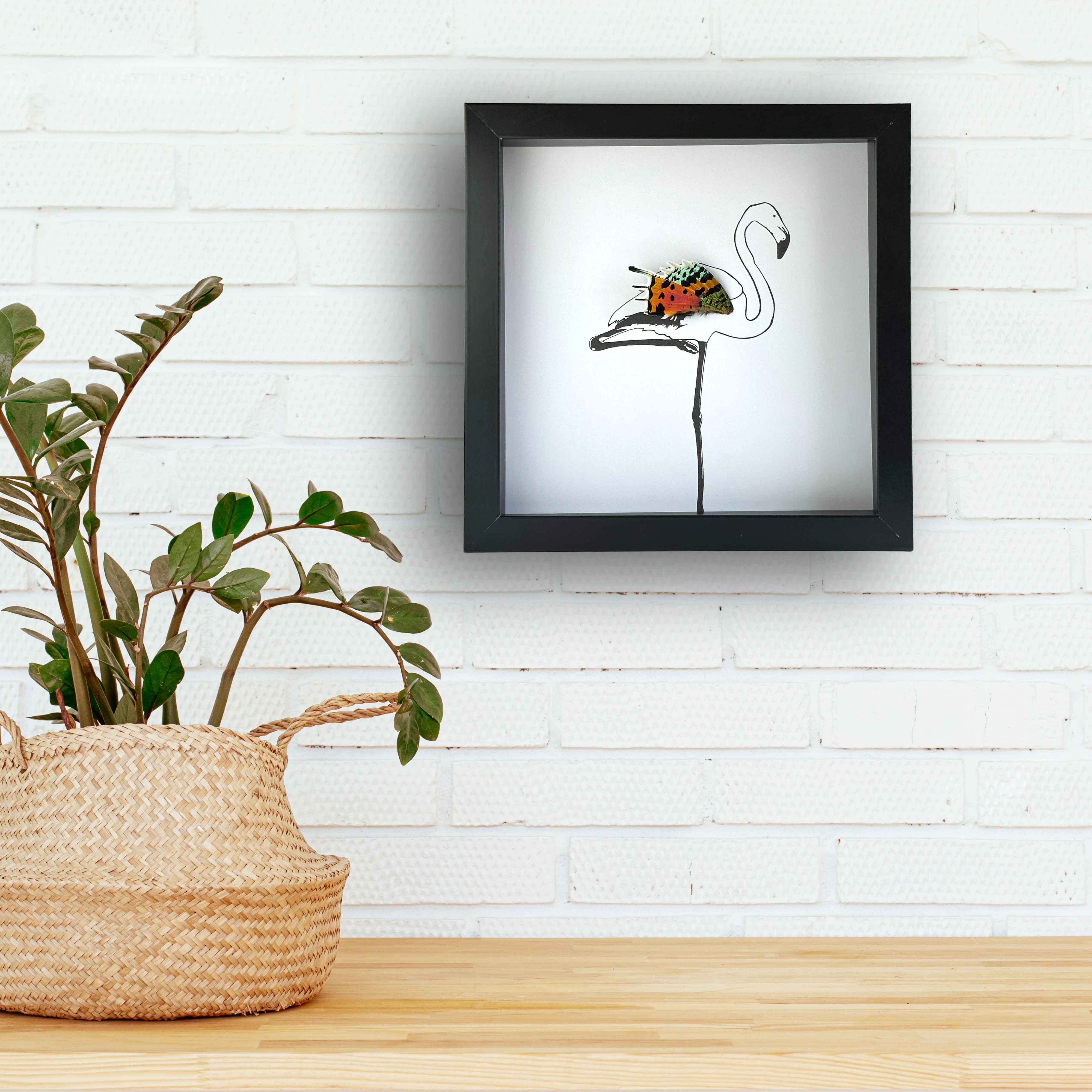 Isms - Wholesale Wall Accent - Single Flamingo Standing Framed Art with Real Butterfly Wing4