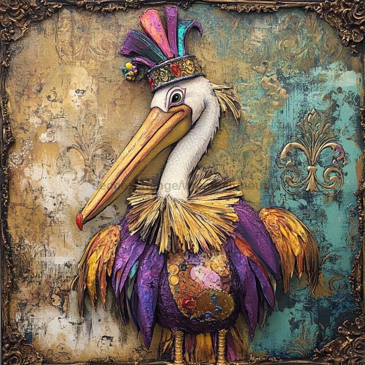 Mardi Gras Sign, Pelican Sign, DCO-13068, Sign For Wreath, 10x10" Metal Sign for wholesale by DecoExchange