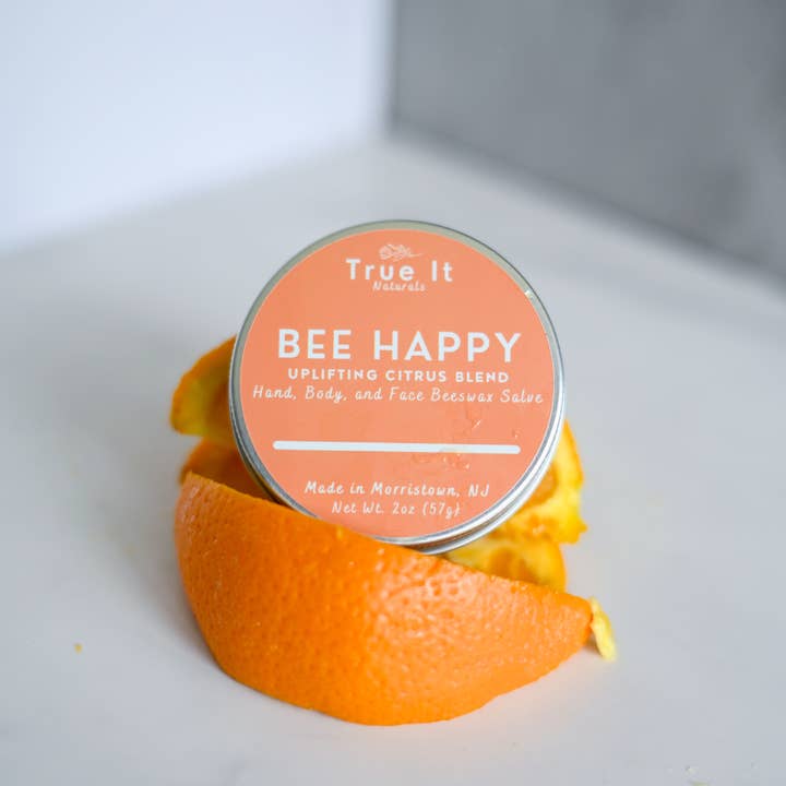 True It Naturals – Großhandel Heilsalbe/Balsam/Creme – BEE HAPPY Zitrus Lokale Bienenwachssalbe - Bio-Salbe 2oz