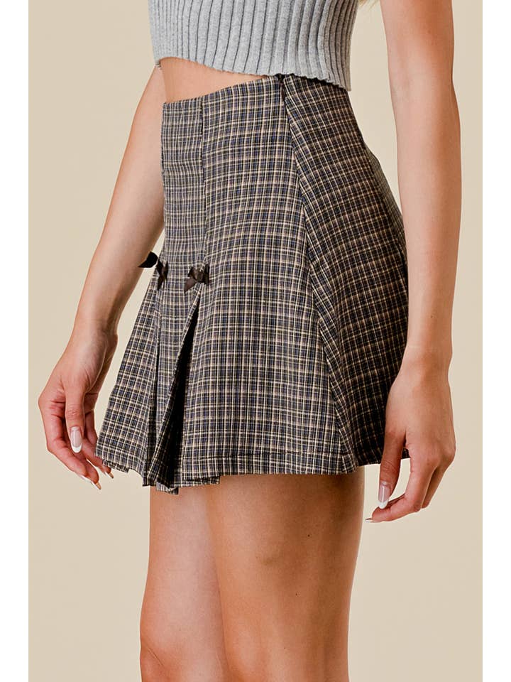 BEIVY & COLLABO - Wholesale Skirt - Women's - BP4734E / PLAID BOWS / RIBBONS DETAIL PLEATED MINI SKIRT4