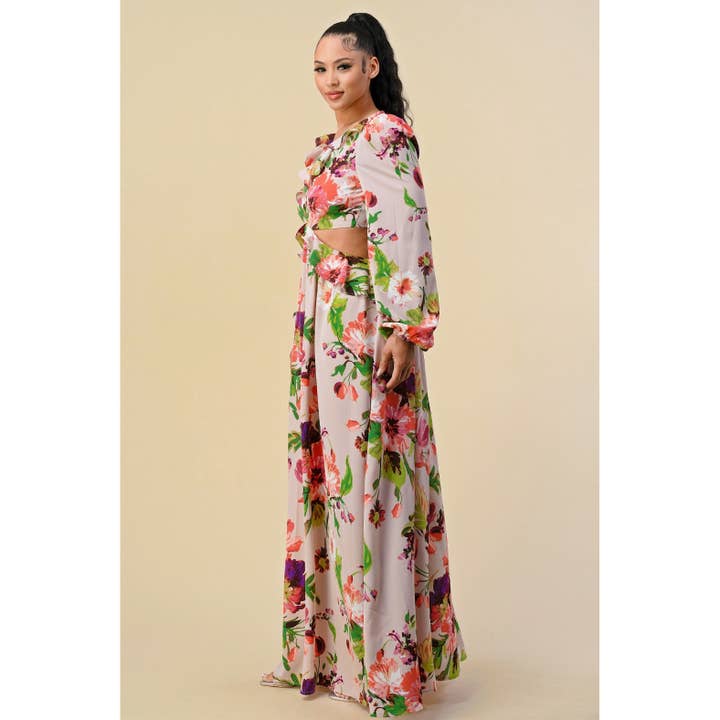 The Sang - Vendita all'ingrosso Vestito - Donna - SD3100520-2 - ABITO LUNGO CON SCOLLO A V PROFONDO CON STAMPA FLOREALE