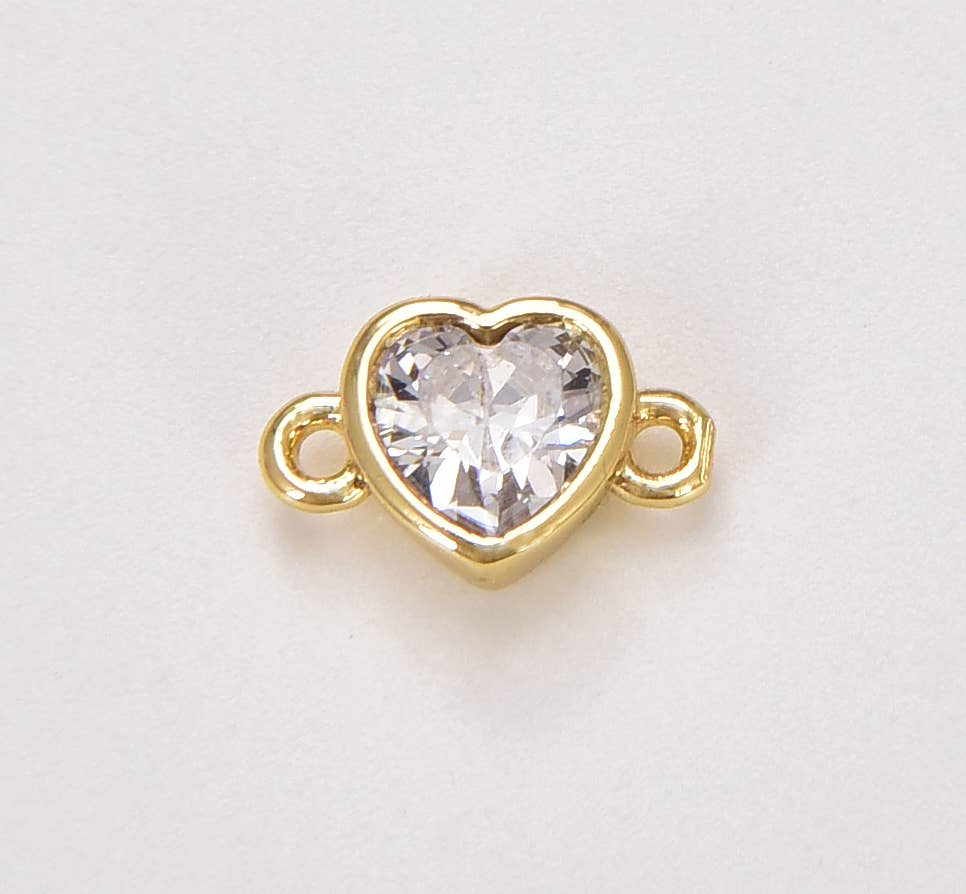 Beads Creation - Wholesale Individual Charm/Pendant - 18K Gold Filled Tiny Heart Micro Pave Charm Connector CN3733