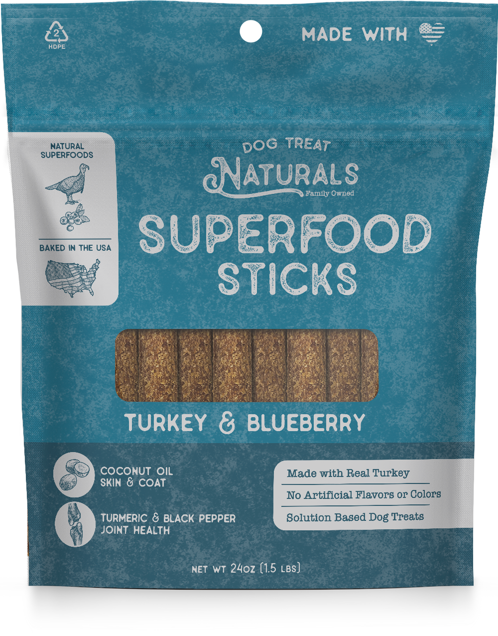 Dog Treat Naturals - Wholesale Pet Treats - Dog - Turkey & Blueberry Superfood Sticks5