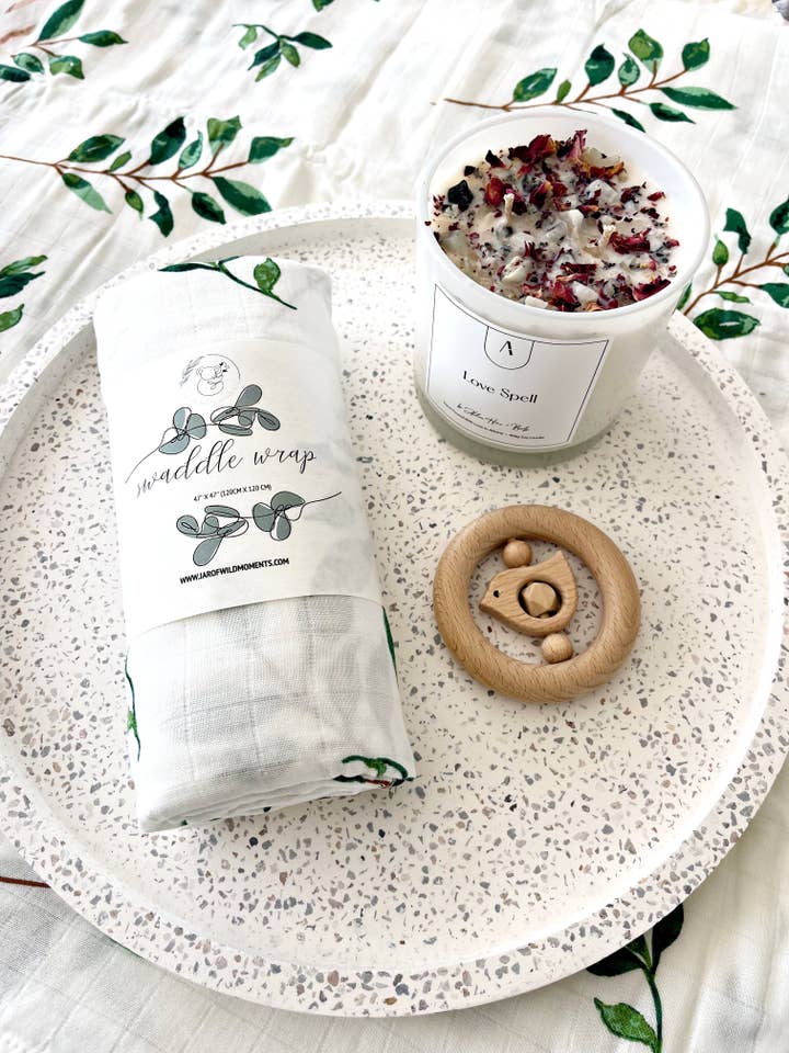 BABY MUSLIN SWADDLE - TREETOPS for wholesale by JAR OF WILD MOMENTS