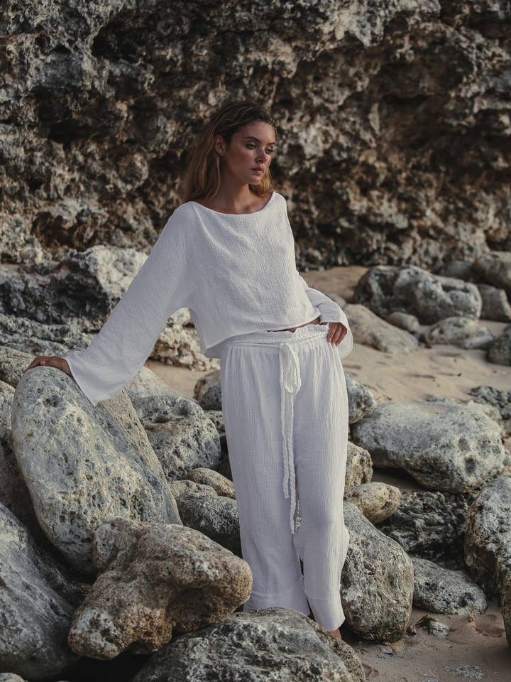 Paloma Paper Bag Pants - White for wholesale on Faire