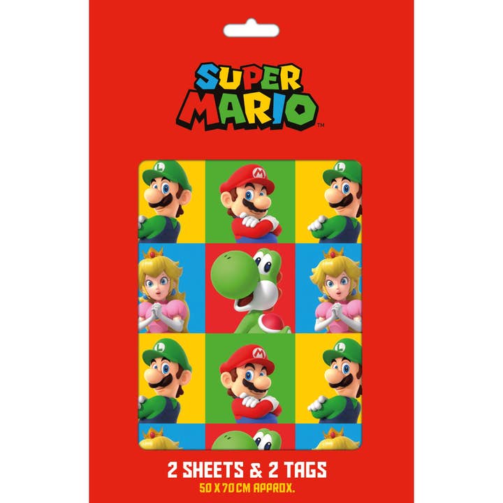Super Mario 2 Sheets & 2 Tags Gift Wrap for wholesale by Danilo Promotions Ltd