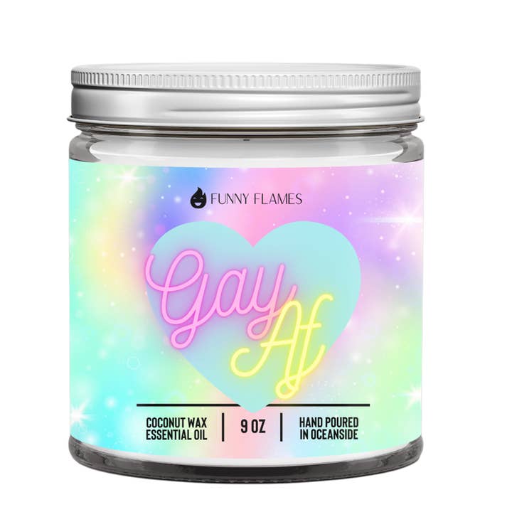 Gay Af Candle- LGBTQ gift, Pride Candle, Gay Pride, LGBTQ+ for wholesale by Funny Flames Candle Co - Les Creme
