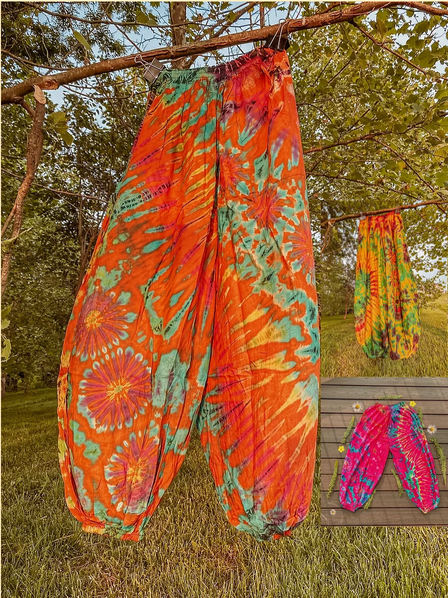 Gardenbelle Shop - Wholesale Pants - Women's - Flowy Hippie Tie Dye Pants Earthy + Colorful Baggy Yoga Pant4