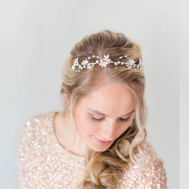 SWEETV Premium Alloy Leaf Headband for Women, Silver for wholesale on Faire