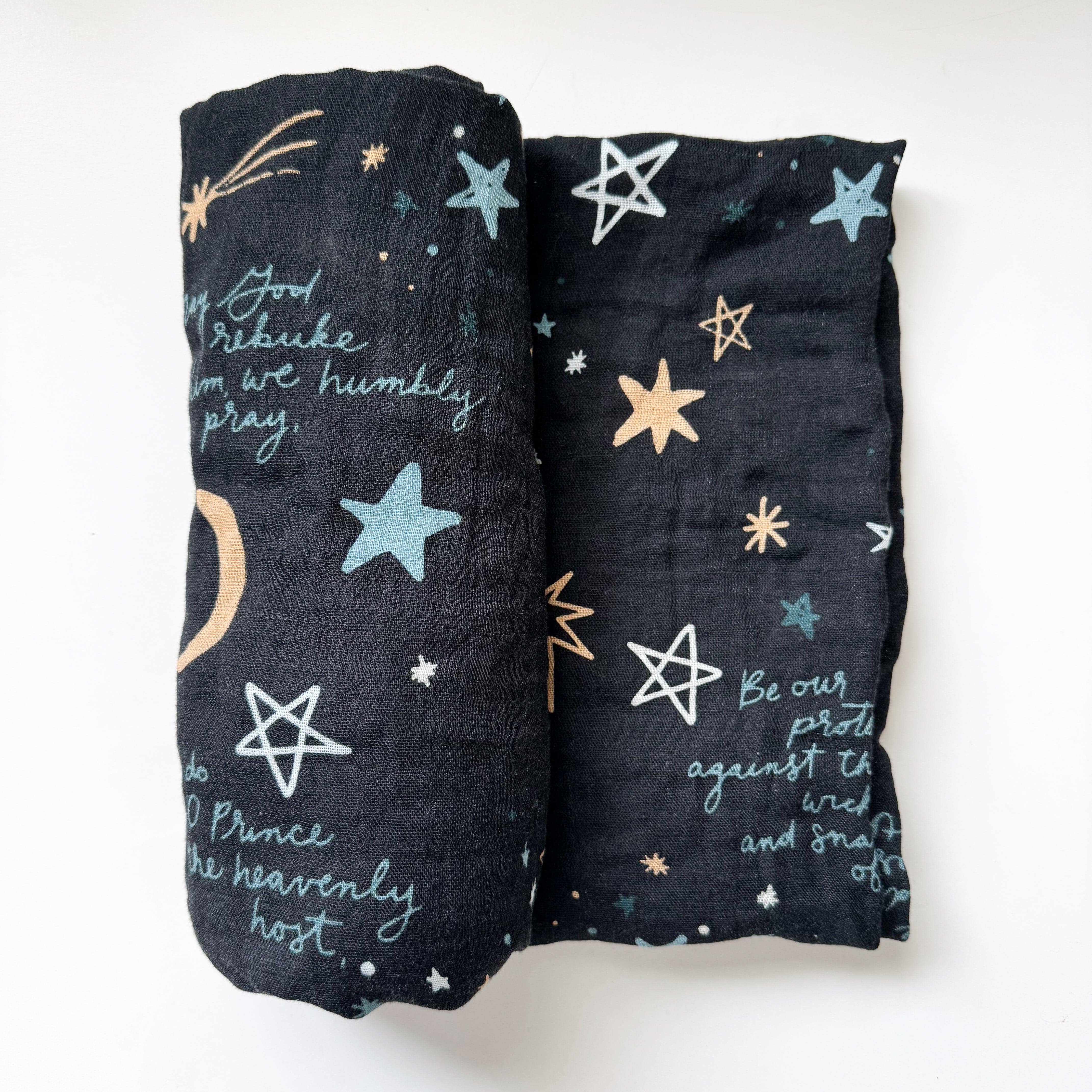 The Little Rose Shop - Wholesale Swaddle - Baby - St. Michael Prayer - Catholic Baby Muslin Blanket Swaddle0