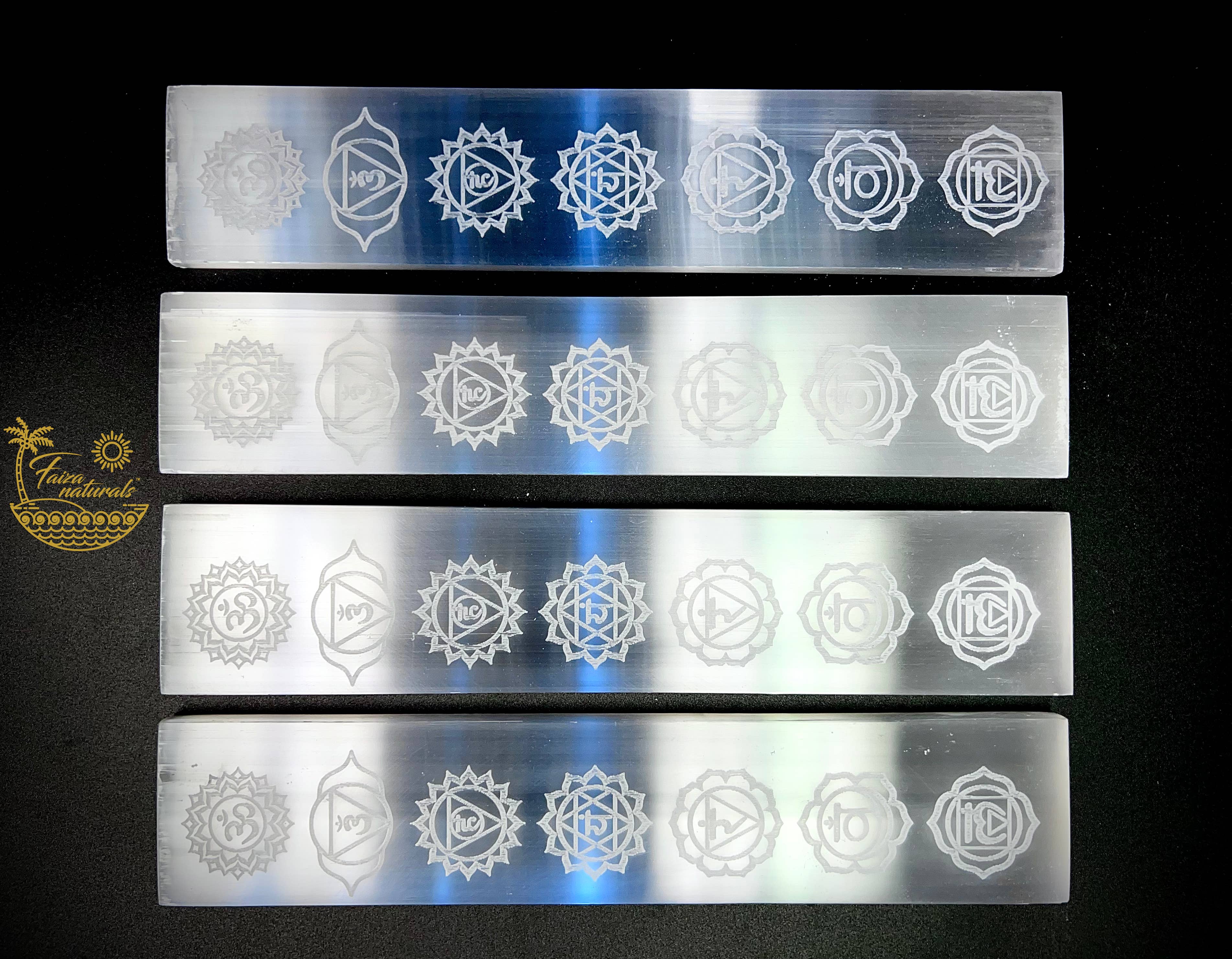 Faiza Naturals – wholesale Crystal-charging plate – 7 Chakra Selenite Crystal Charging Plate (8 inch)2