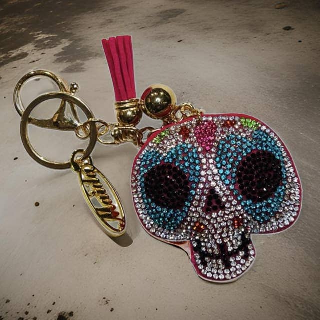 *SUGAR SKULL RHINESTONE KEY CHAIN EXCLUSIVE for wholesale by Maida Designs