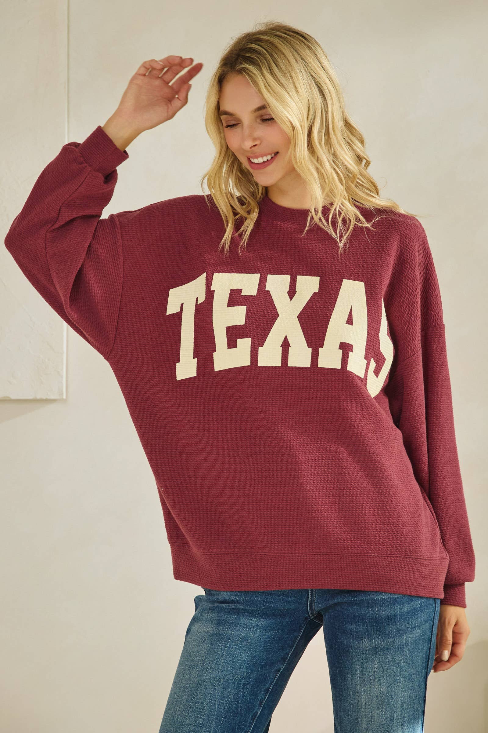 Tres Bien, Inc - Wholesale Knit Top - Women's - T-42092 "TEXAS" CLOUDY KNIT GRAPHIC LONG SLEEVE TOP8