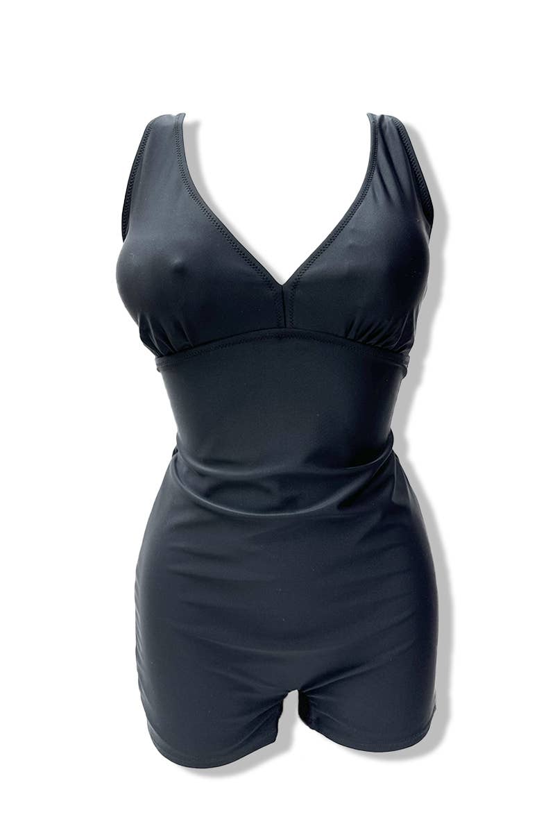 Black Shorty Plus Size One Piece Swimsuit/SY2341 for wholesale on Faire0