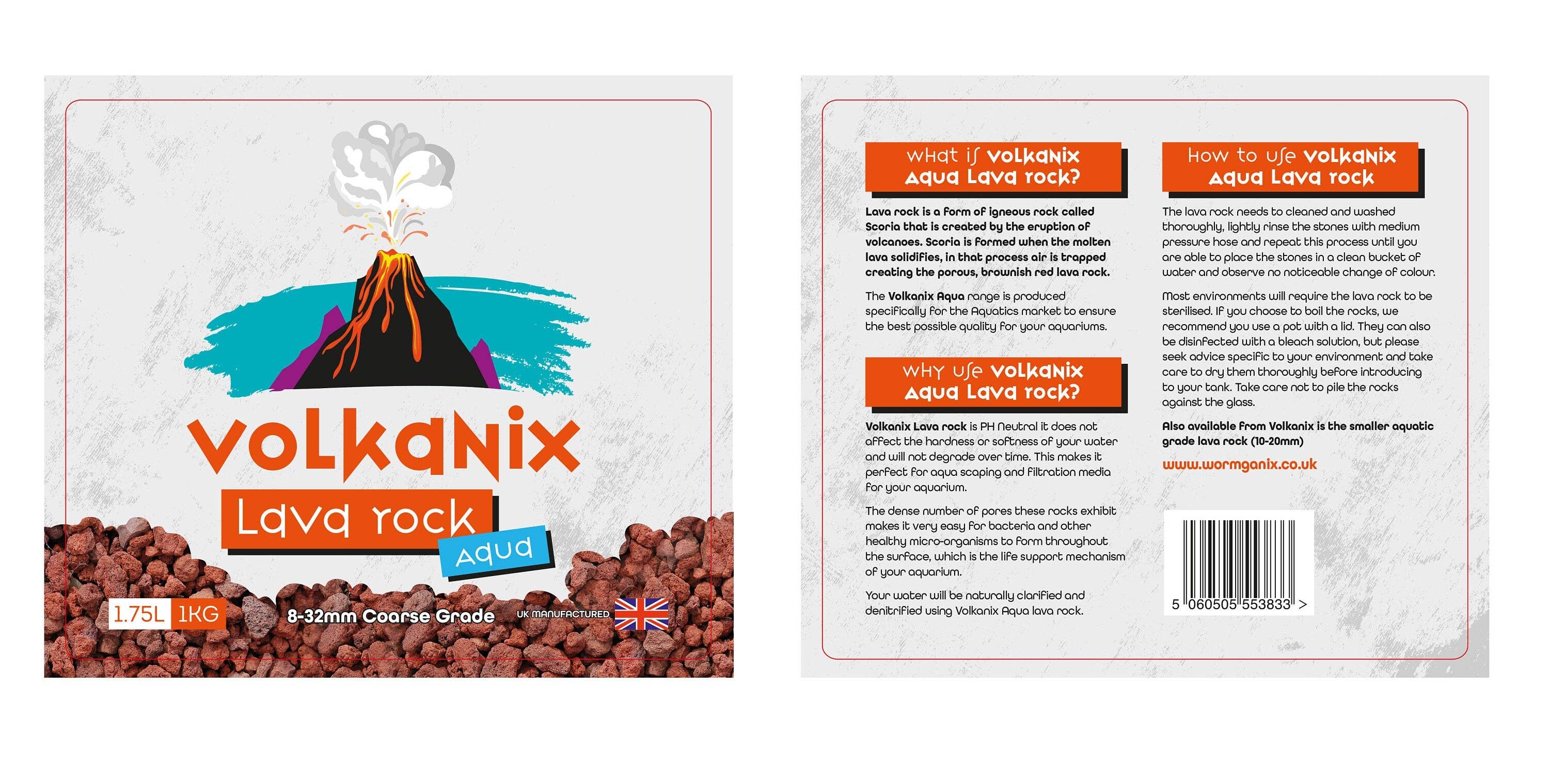 Wormganix Worm Castings – wholesale Planting/potting soil – Volkanix Aqua 'Coarse ' Grade 8-32mm Lava Rock 1kg (1.75 Litre) Aquascaping Filter media3