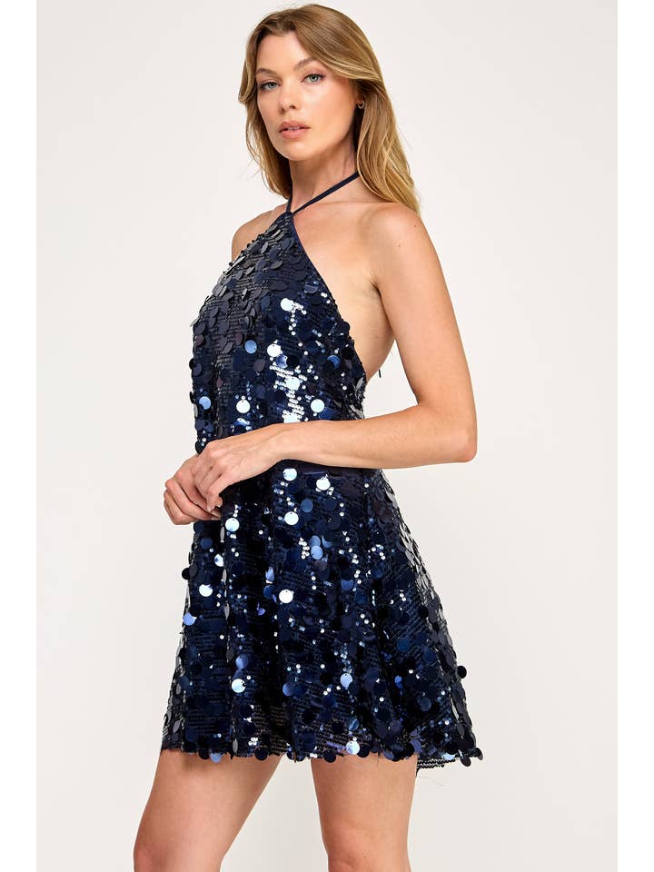 Vestis M - Wholesale Dress - Women's - Daze Mini Dress - Sequin Halter A Line Sparkle12