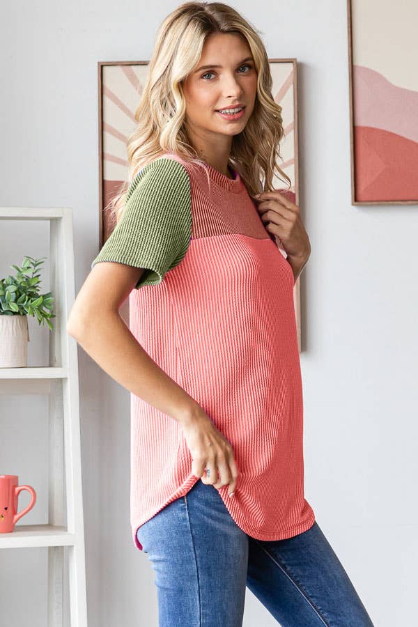 7th Ray - Vendita all'ingrosso Top in maglia - Donna - Top a coste a blocchi di colore da donna T561814