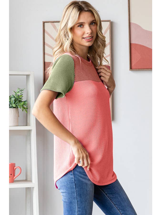 7th Ray - Wholesale Knit Top - Women's - Color Block Ribbed Women's Knit Top T561814