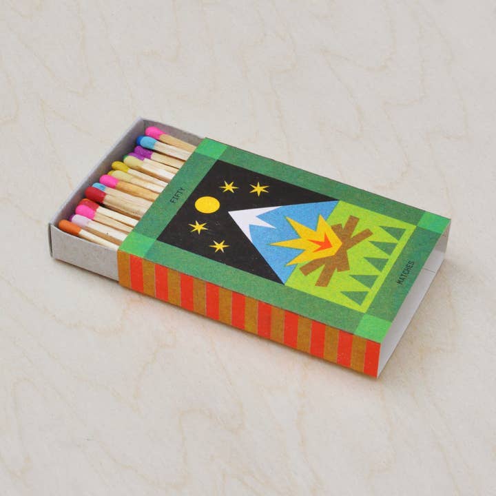 Sunroom - Wholesale Matches - "Campfire" Risograph Printed Matchbox