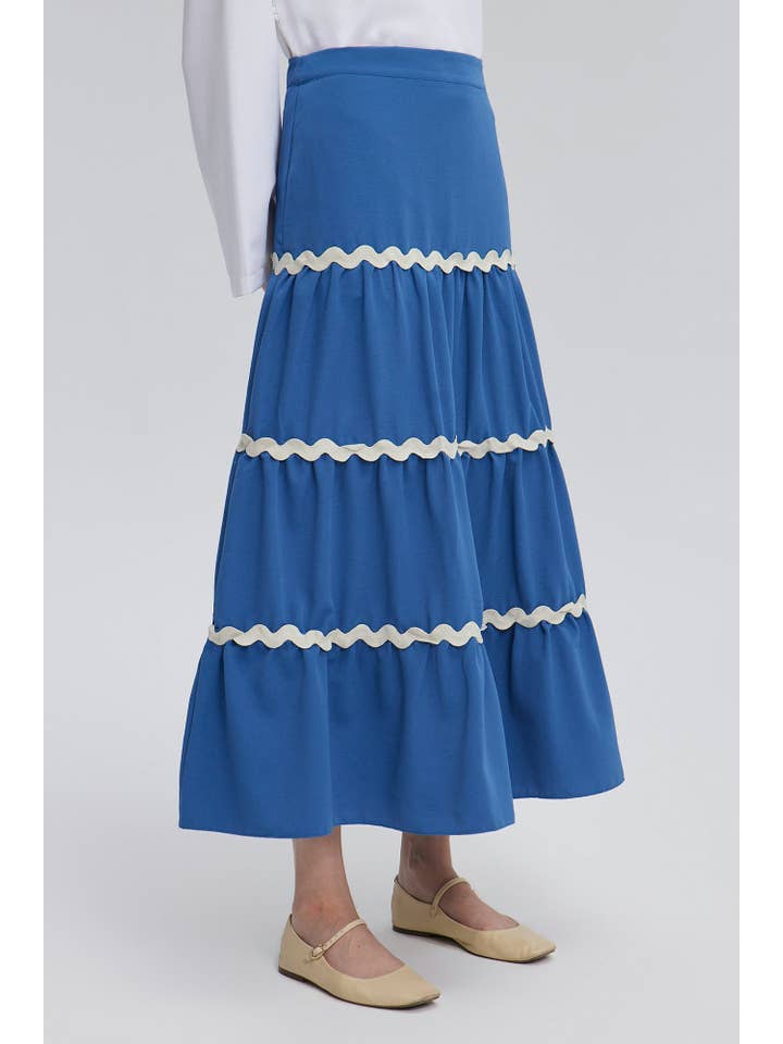 Blue STRIPE DETAILED FLOUNCE SKIRT for wholesale on Faire