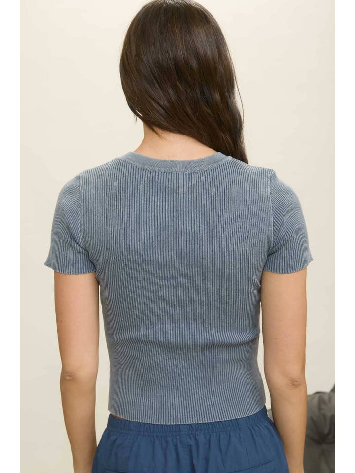 J.O.A - Wholesale Knit Top - Women's - WASHED RIBBED SHORT SLEEVE CROPPED KNIT TEE1