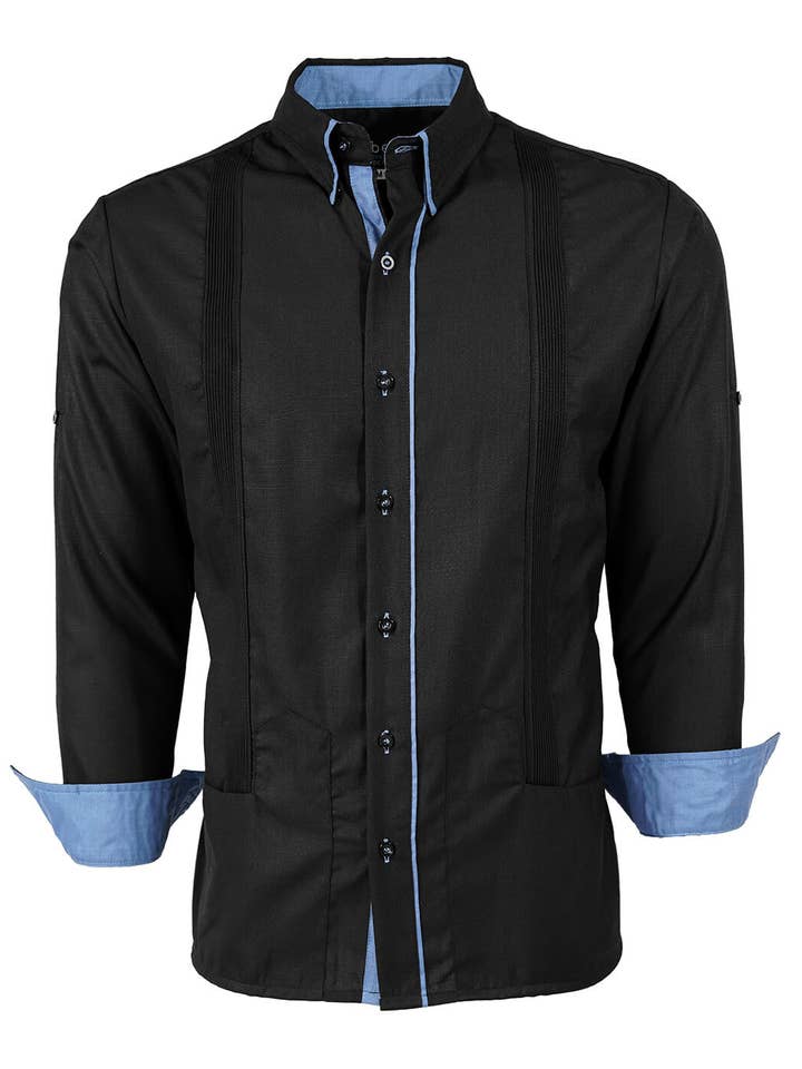 Y.A.Bera Clothing Modern Guayaberas - Wholesale Button Down Shirt - Men's - Couture Black Clásico Norteña Guayabera2