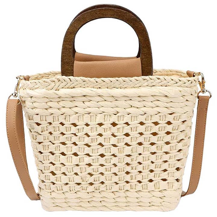 Cap Zone - Wholesale Beach Bag - Square Basket Weave Rattan Crossbody Beach Bag