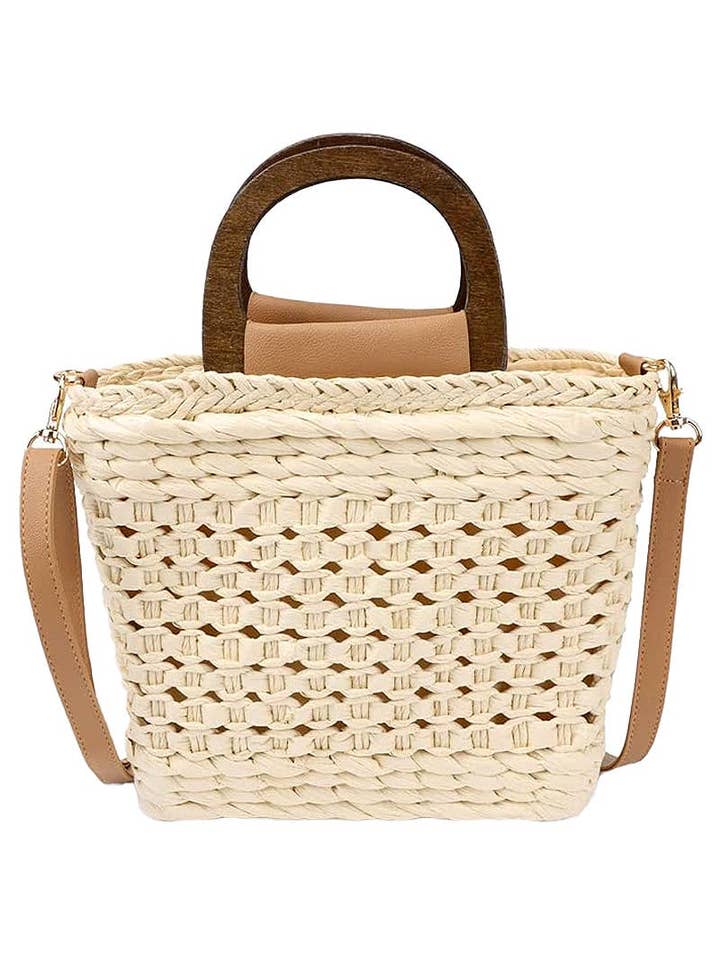 Square Basket Weave Rattan Crossbody Beach Bag for wholesale by Cap Zone