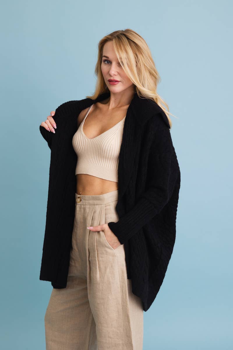 Leto Accessories - Wholesale Cardigan - Women's - Chunky Cable Knit Oversized Poncho Cardigan5