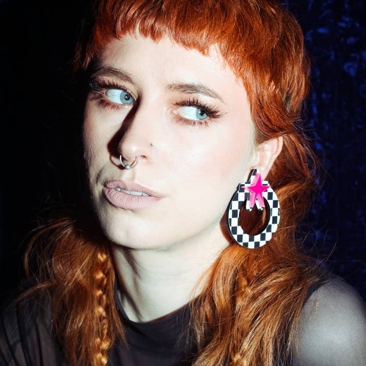 Fairly Odd Shop - Wholesale Dangle Earrings - Star Knockers - Checkerboard2