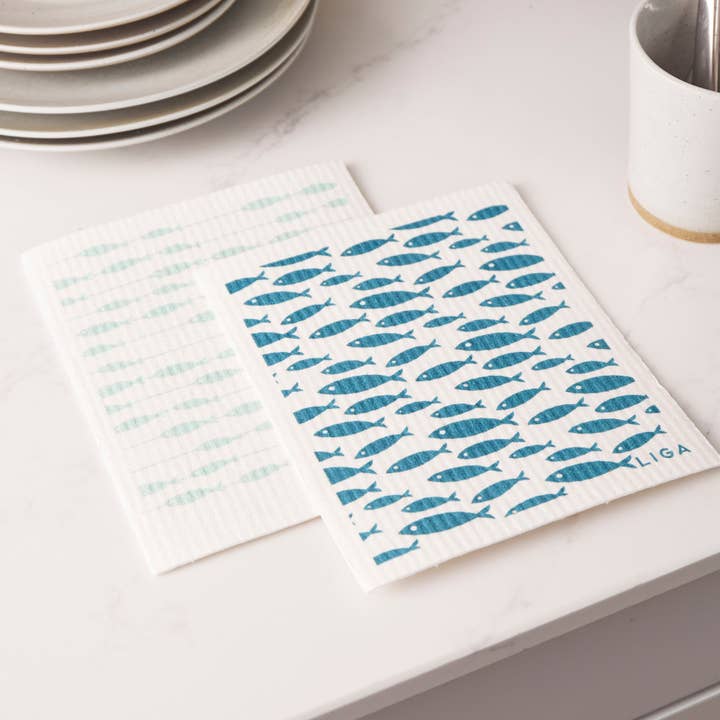 Organic Cotton Eco Dishcloths – Fish on a Line | Kitchenware for wholesale by LIGA