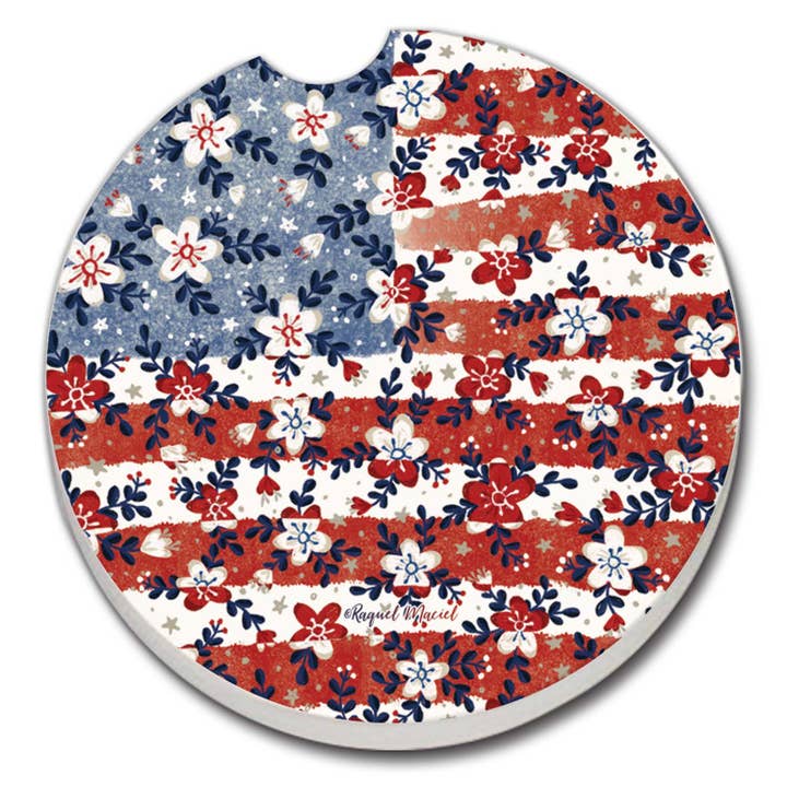 "Patriotic Floral" Stone Car Coaster BULK NO PACKAGING for wholesale by Conimar Promotions