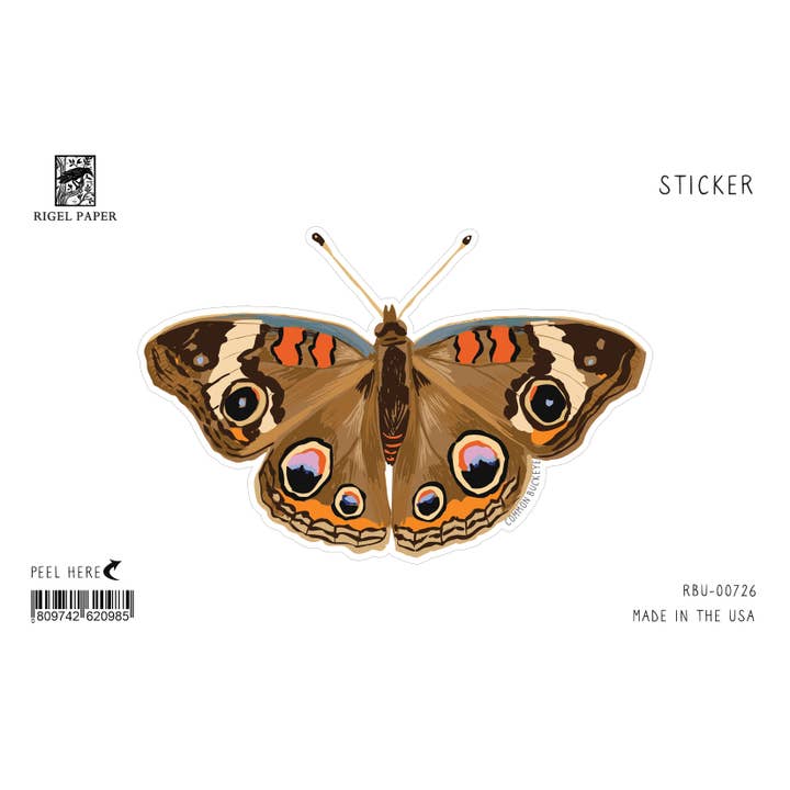 RBU-726 Common Buckeye Butterfly Sticker for wholesale by Rigel Paper