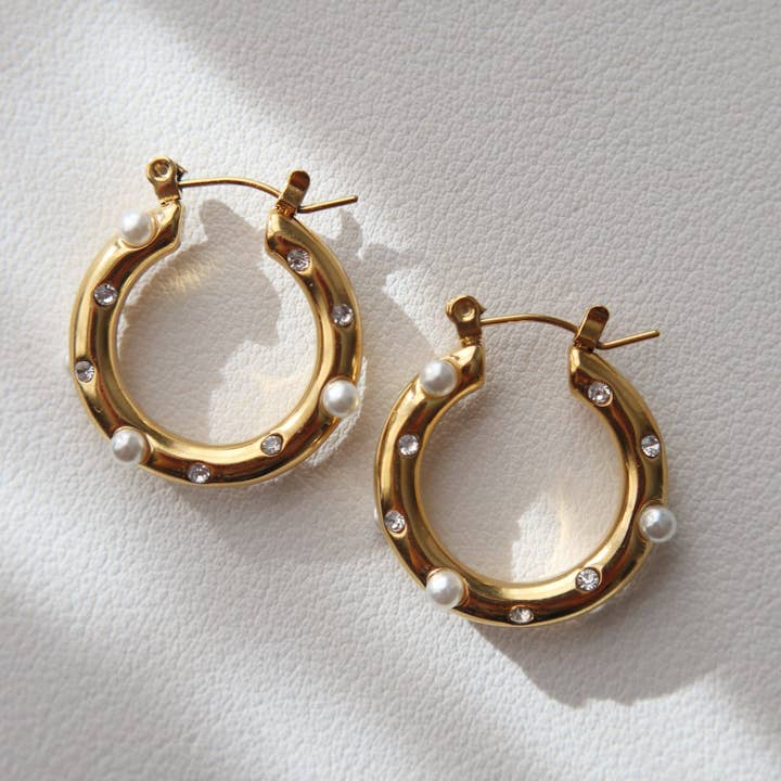 JESSA Jewelry - Wholesale Hoop Earrings - Lily Hoops | Pearl and CZ Hoops1