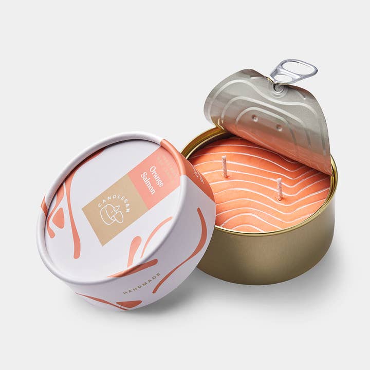 Orange Scented Salmon Tin Candle – Fish Tin - 30 h burn time for wholesale by CandleHand (Free Duties for US)