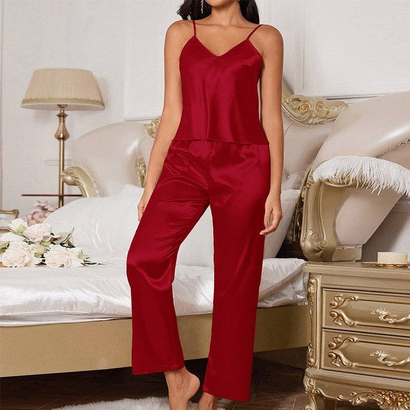 UZ Wholesale Store - Vente Haut et bas de pyjama – femme - Ensemble de pyjama à camisole et pantalon long en satin4