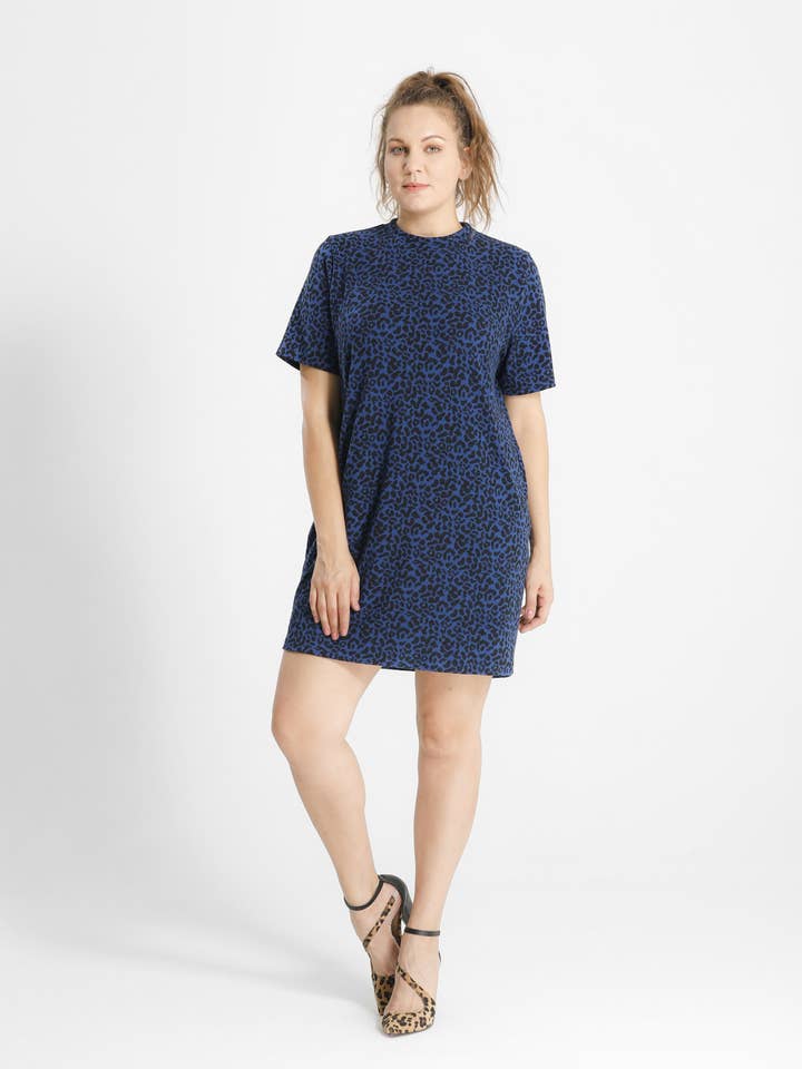 Eleny Blue Leopard Tee Dress for wholesale by Shegul