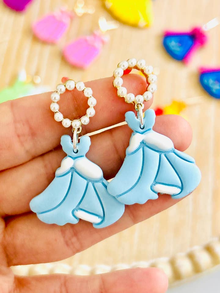 Princess Dress Clay Earrings Fairytale Jewelry Magical Dangl for wholesale by Eflie