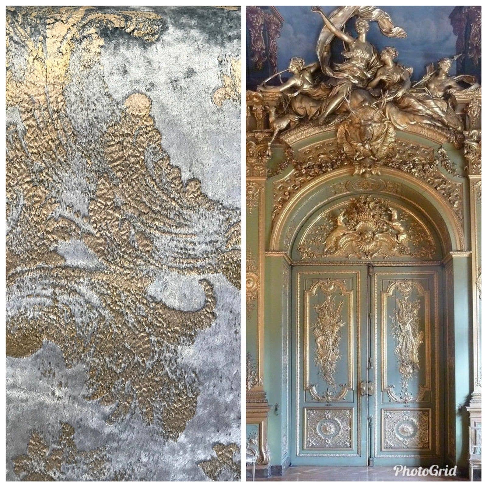 Fancy Styles Fabric – Engroshandel Stofbolt – FARVEPRØVE- Designer udbrændthed Antik inspireret fløjl stof æggeskal blå og guld1