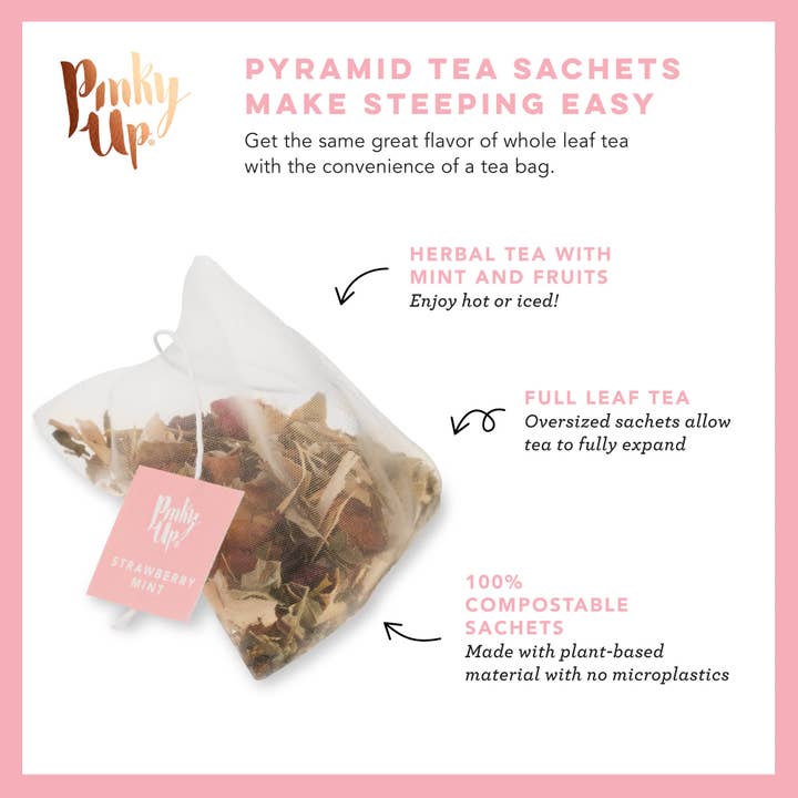Pinky Up - Wholesale Tea Bags - Strawberry Mint Herbal Tea - 15 Sachets
