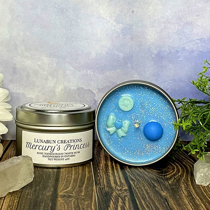 Bougie en cire de soja de 4 oz inspirée de Sailor Moon | Mercury Princess pour la vente par LunaBun Creations