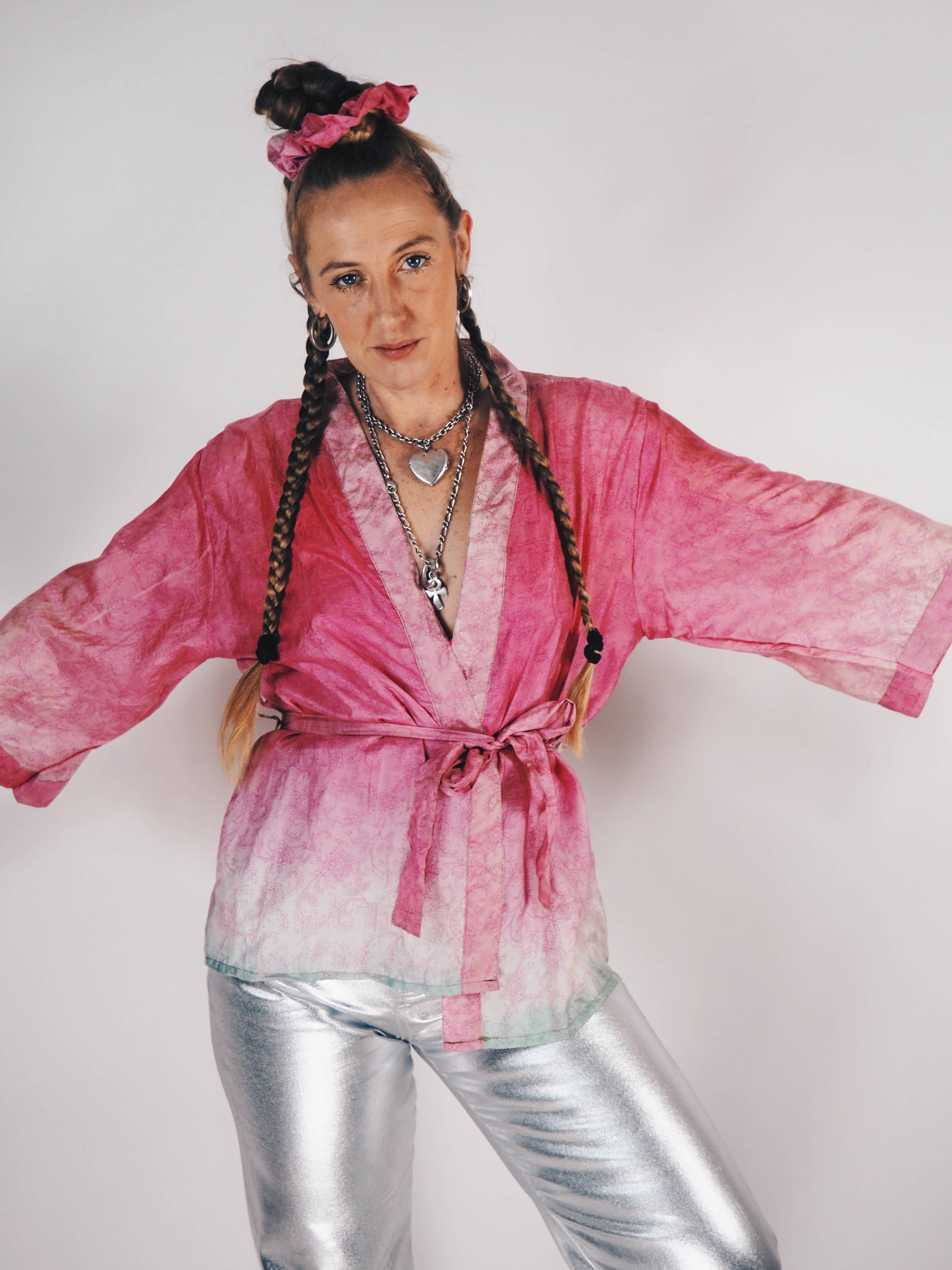 Vagabond Ibiza - Wholesale Kimono - Women's - The Kardash Kimono Short – Up-cycled Vintage Sari Kimono 4