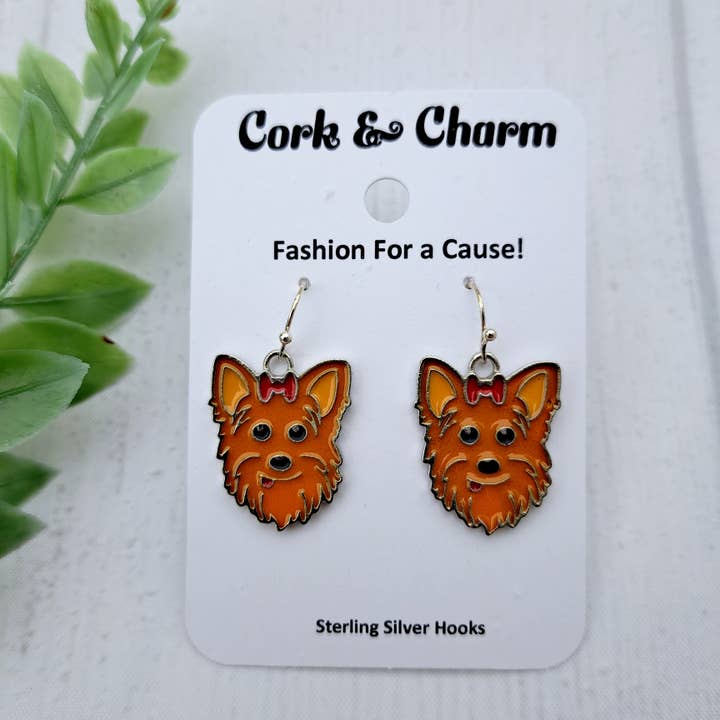 Yorkie Dog Breed Head Face Sterling Silver Earrings for wholesale by Cork and Charm
