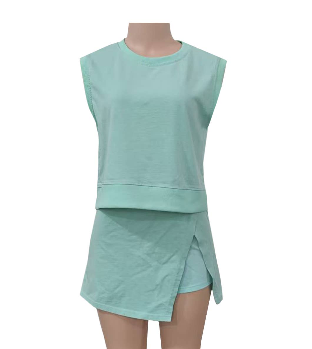 HIDDENBRAND - Wholesale Top & Skirt Set - Women's - Relaxed Athletic 2-Pieces Set0