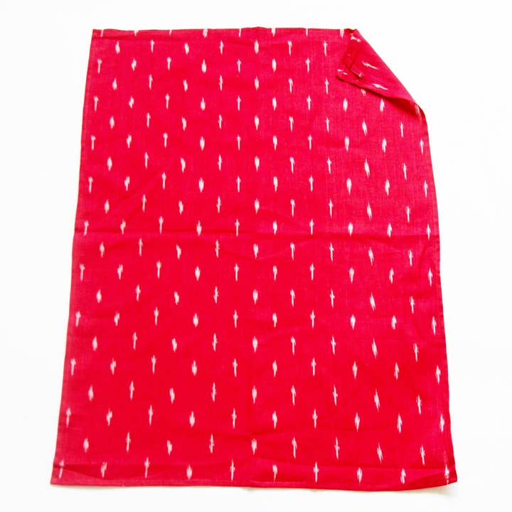 Handgeweven katoenen Ikat theedoek met rode witte stippen voor wholesale door Rustic Loom