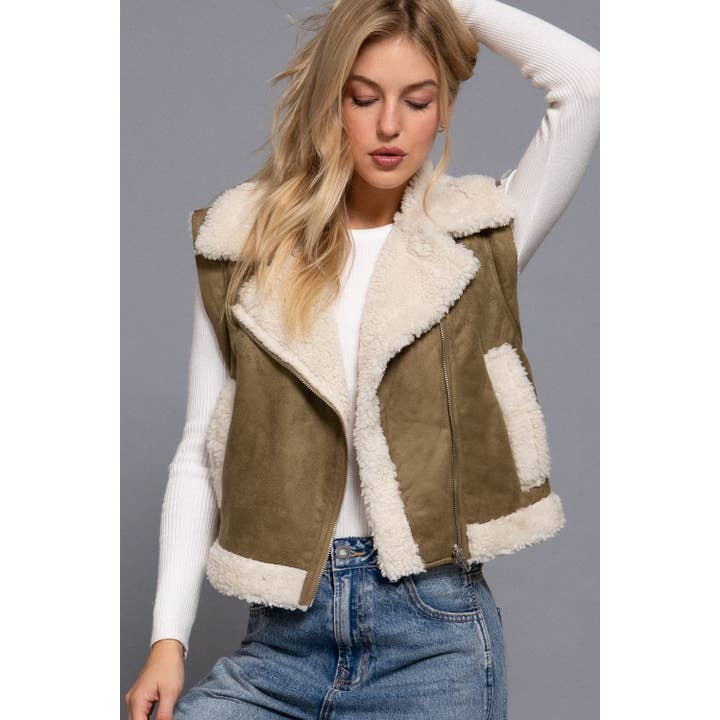FAUX SUEDE INNER FUR ZIP UP VEST for wholesale by Apolline