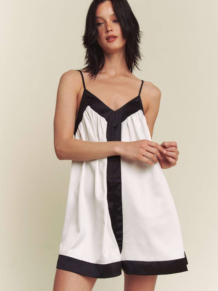 Hers & Mine - Wholesale Romper - Women's - CONTRAST HEM LINE WIDE A LINE ROMPER