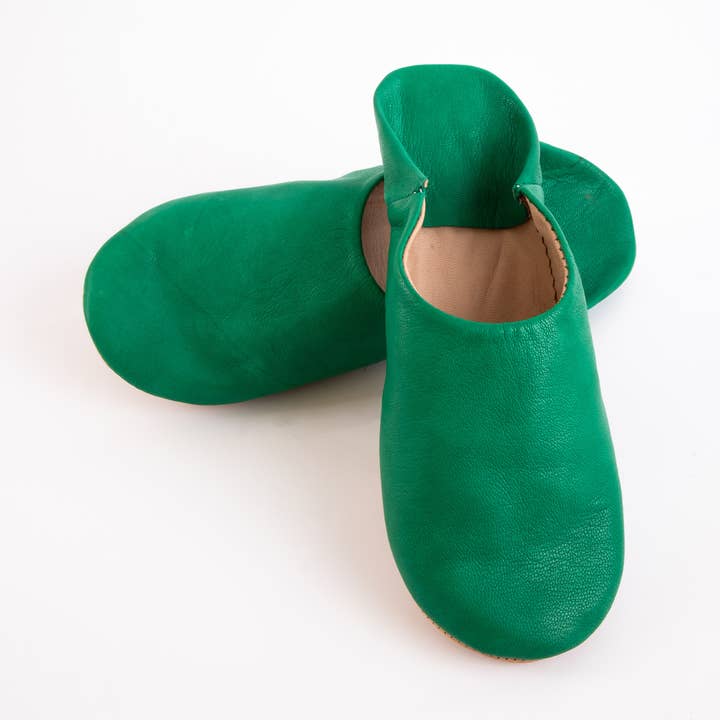 Moroccan Babouche Slippers Made from Leather-Green for wholesale by woolsouk ( We handle U.S. import procedures for you )